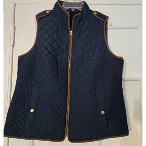 Talbots Woman Navy Quilted Vest with Faux Leather Trim, Size 1X